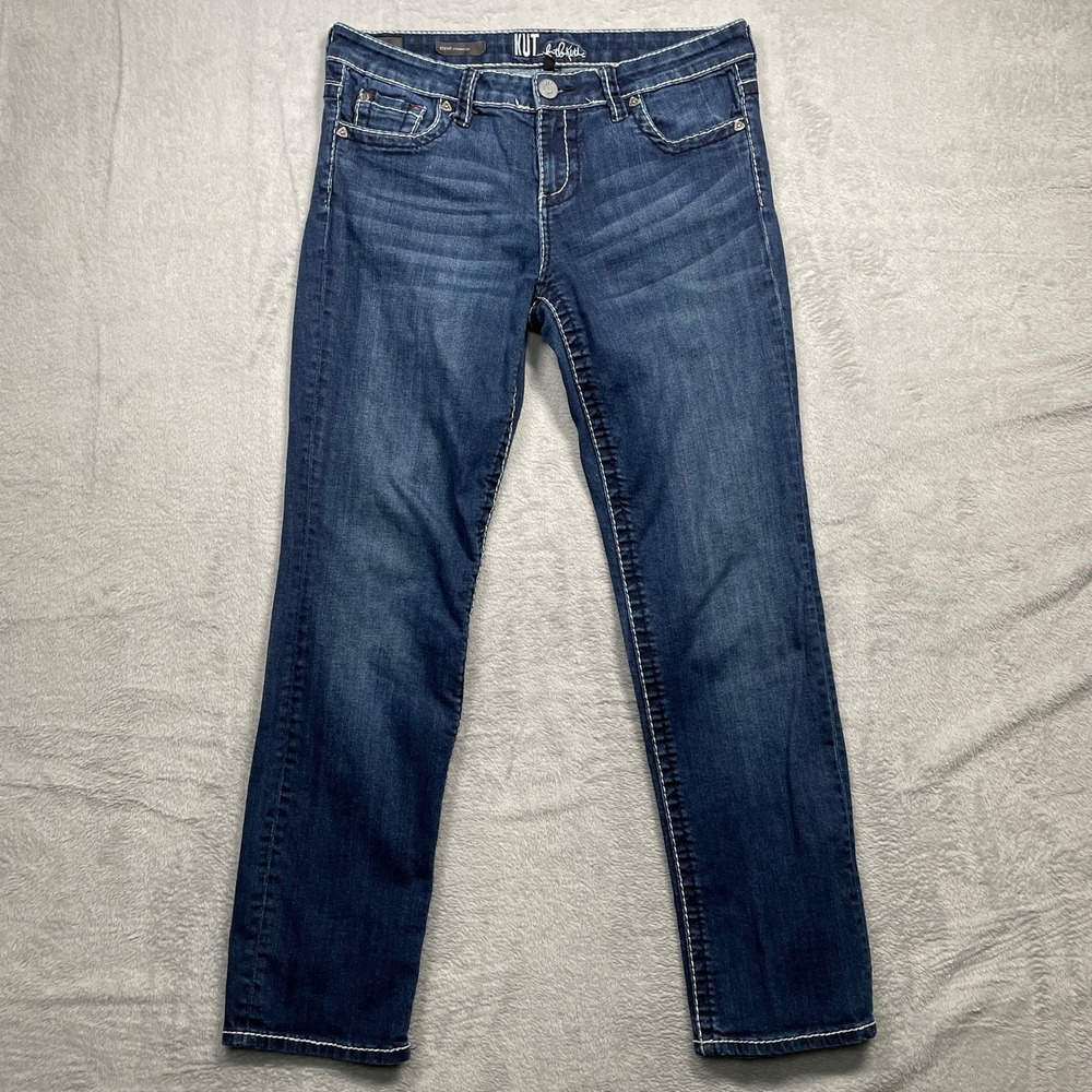 KUT from the Kloth Stevie Straight Leg Jeans Women 8 Blue Contrast Stitch